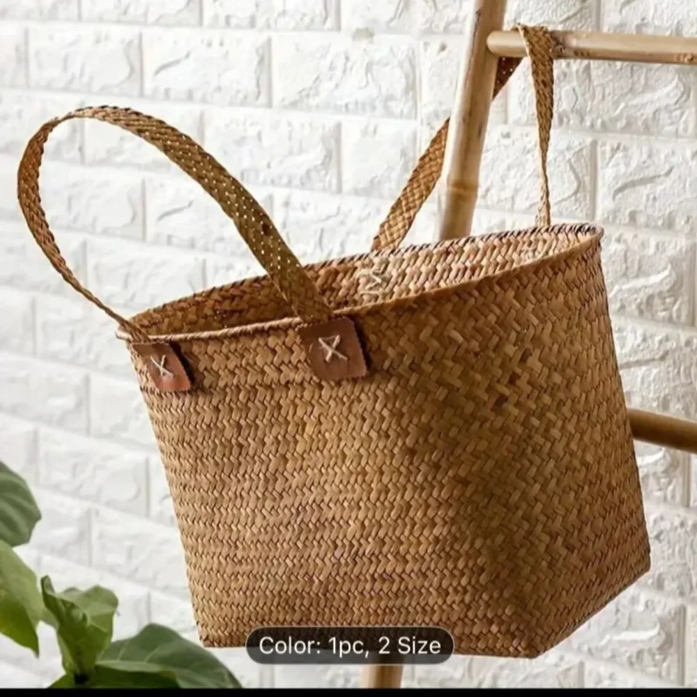 Handcraft Natural Rattan Hand Bag Multi-Functional Storage Wicker Basket,SMALL